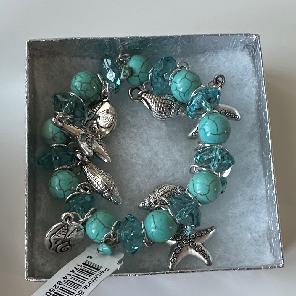 Periwinkle by Barlow Aqua and Silver Ocean Charm Bracelet